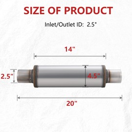 LCGP 2.5" Exhaust Mufflers, 2.5'' Inlet & Outlet Universal Muffler, 20'' Overall Length Stainless Steel Resonator Straight Through Design Exhaust Tip(2.5" Intet 2.5" Outlet, 2 Pack)