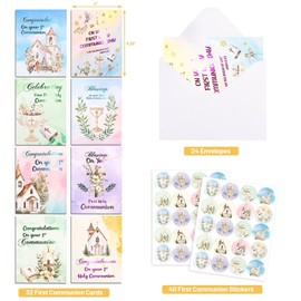 Fancy Land 24 Pack First Holy Communion Cards with Envelopes Gold Foil Religious Baptism Cards Blank Inside