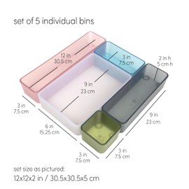 Three by Three Seattle reSTAK Stackable Organizing Bins, Dishwasher Safe, Bins Lock That Lock Together: Stylish Space Management, 5 Bins (Mixed Colors)