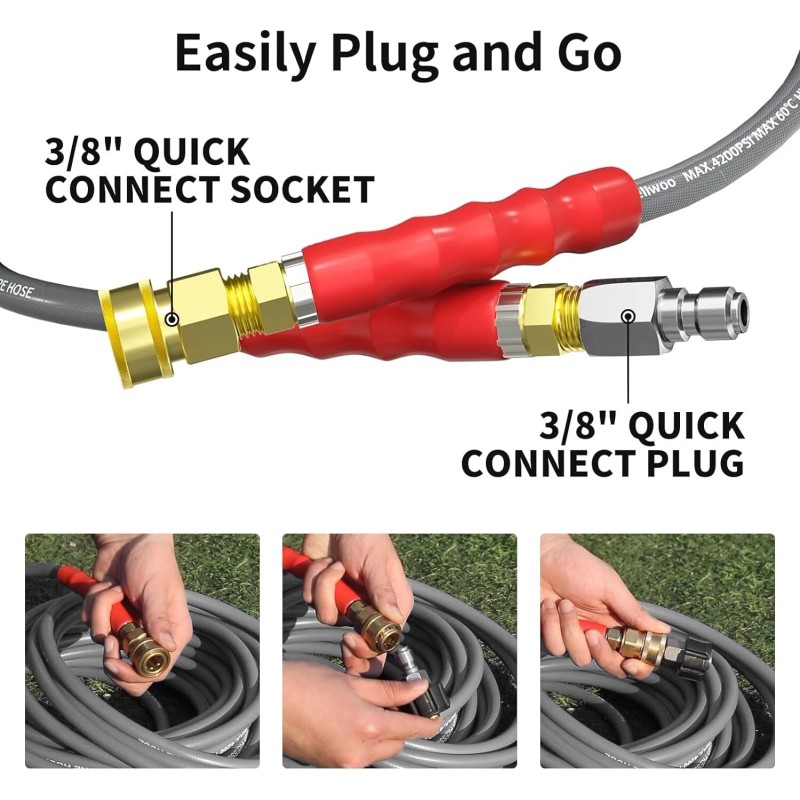 Heliwoo 25FT 4200PSI Pressure Washer Hose 1/4" Flexible Wire Power