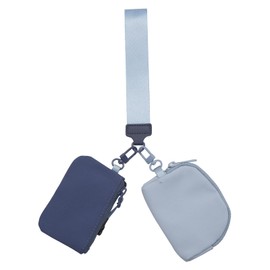 Long Keeper Keychain Wristlet Wallet Detachable Dual Pouch Wristlet Mini Zip Coin Purse Small Card Holder for Travel Workout Running Gym (Navy Blue&Blue)