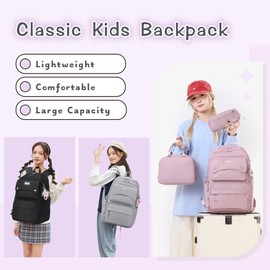 3Pcs Beige Girls Backpack and Lunchbox Set for School Kids, Solid Color Cream School Bag Backpack for Girls with Lunch Bag, Beige