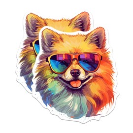 (2 Pack) Pomeranian Dog Stickers - Pomeranian with Sunglasses - Choose FromOver 100 Dog Breeds - 5 Inches On Longest Side - Premium Vinyl - Made in USA - BMCS0381