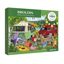 Camping Lake Rv Puzzle 1000 Pieces for Adults, Summer Outdoor Colorful Nature Jigsaw Puzzle, Car Food Dog Scenery Puzzles