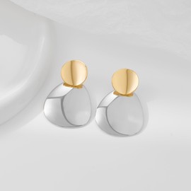 YUJIE Two Tone Earrings for Women Mixed Metal Earrings Statement Big Disc Geometric Drop Dangle Earrings Jewelry