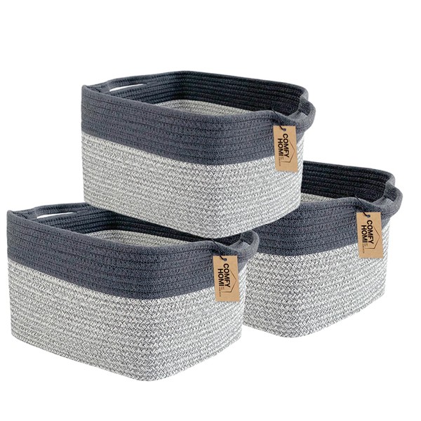 COMFY-HOMI 3PACK Cotton Rope Square Basket with Handles for Shelves|Dog