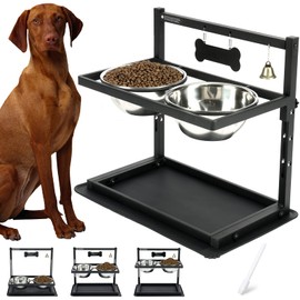 TIDANT Elevated Dog Bowls,Raised Dog Bowl Stand for Large and Medium Dogs, Adjustable Height with Two 58oz(7-8cups) Stainless Steel Dog Food Bowls and Spill Proof Mat, Dog Bowls Elevated