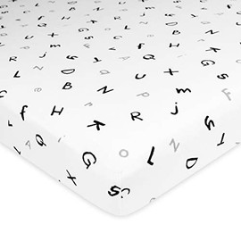 American Baby Company 100% Natural Cotton Value Jersey Knit Fitted Portable/Mini-Crib Sheet, Alphabet, Soft Breathable, for Boys and Girls, Pack of 1