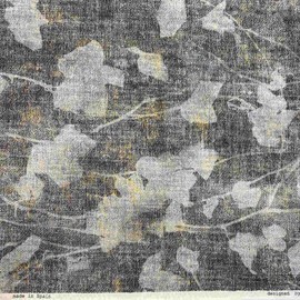 Kt KILOtela Digital Printed Canvas Fabric Half Panama 100% Cotton Patchwork 100cm Length x 280cm Width Leaves - Grey, Yellow, White - 1 Metre