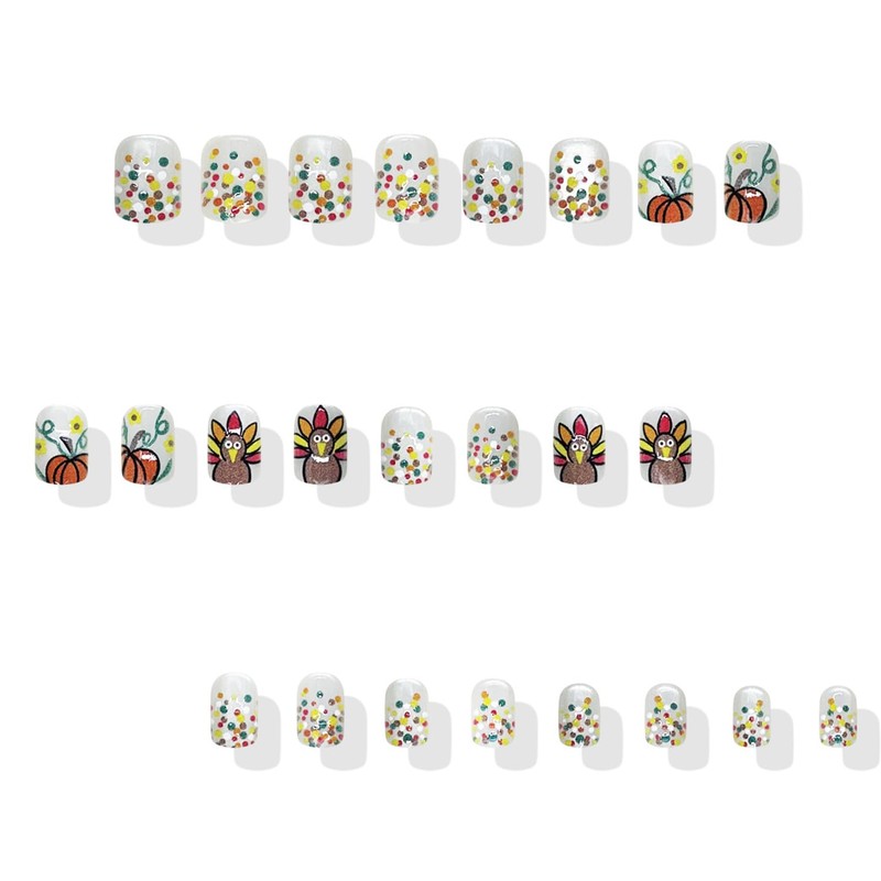 24pcs Fall Press on Nails Short Square Thanksgiving Day Fake