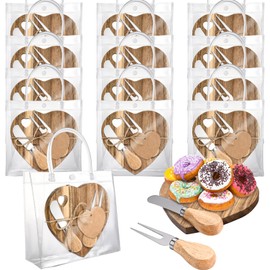 12 Set Heart Shaped Charcuterie Board Wood Mini Charcuterie Board With Cheese Knives Fork Set Bridal Shower Favors for Guest Bridal Baby Shower Prize Wedding Birthday (Wood color 12Sets)
