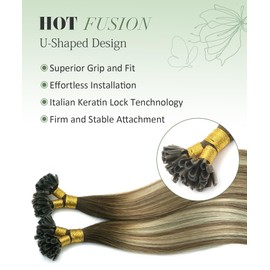 SURNEL Bondings Real Hair Extensions Real Hair Dark Brown to Light Brown Mix Light Blonde U-Tip Extensions Keratin Invisible Remy Brazilian Hair Straight 45 cm 1 g/Strand 50 g (U#3/8/22-18 Inches)