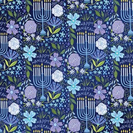JILLSON & ROBERTS Bulk Hanukkah Gift Wrapping Paper, Floral Menorah, 1/4 Ream 208 feet x 30 inches