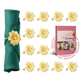 POGALA Flower Napkin Rings Set of 12 Gold Metal Napkin Holder Buckle for Cloth Napkins and Paper Napkins for Dinner, Wedding, St. Patrick's Day, Easter, Birthday, Thanksgiving Dining Table Decoration