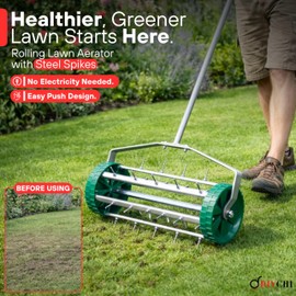 DIVCHI Garden Rolling Lawn Aerator Heavy Duty Metal Spikes - Rolling Lawn Aerator Tool with Handle - Manual Garden Soil Aeration Tools with Non Slip Handle