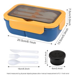 Cylogia Lunch Box 1250ml Leak-Proof Bento Box for Kids and Adults Food Container with 3 Compartments and Cutlery Meal Prep Containers Picnic Box BPA Free for School Work