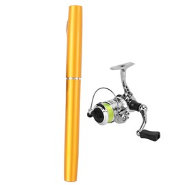 Portable Mini Pen Shape Fishing Rod Pole Pocket Retractable Fishing Rod with Reel WheelGold