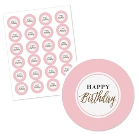 Big Dot of Happiness Chic Happy Birthday - Pink and Gold - Birthday Party Circle Sticker Labels - 24 Count