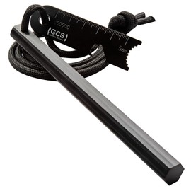 GCS Fire Starter Flint Steel 12.5 mm Thick Magnesium Hexagon with 6 Wide Surfaces Bushcraft Fire Steel 20,000+ Strikes Survival Ferro Rod with Leather Lanyard and Multi Tool Striker Scraper