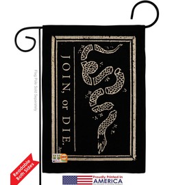 Americana Home & Garden GS140725-DB-03 Black Join Or Die Burlap Historic Impressions Decorative Vertical 13" x 18.5" Double Sided Flag Set Metal Fansy Wall Bracket Hardware