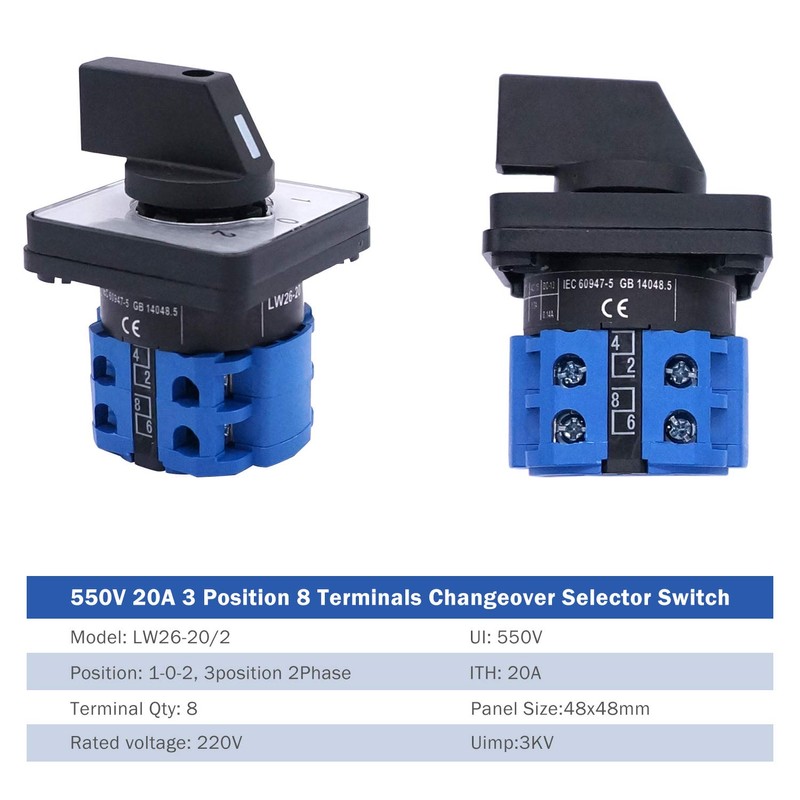 Taiss Universal Changeover Switch 20A 550V 3 Position 8 Terminals