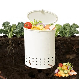 Underground Kitchen Food Waste Compost Bin, Mini Worm Farm Vermicomposting Box with Lid Switch & Bottom Holes, In‑Ground Design for Outdoor Gardens, Potted Plants and Home Gardening (5.1x2.6x6.1in)
