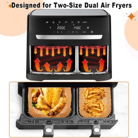 YJDM Airfryer Baking Paper for Tefal EY9018 Dual Easy Fry 5.2/3.1 L, 100 Pieces Hot Air Fryer Baking Paper for Dual Basket Airfryer 3000 Series, EY905D 5.2/3.1 L, Large & Small 2 Drawers Fryer