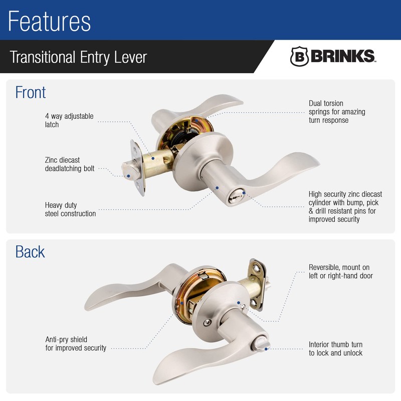 BRINKS – Transitional Keyed Entry Wave Door Lever, Satin Nickel