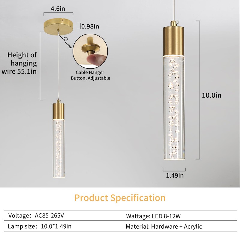 2 Pack Modern Kitchen Island Hanging Light, Gold LED Pendant