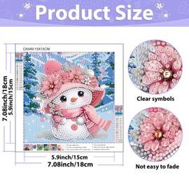 hkejoi Christmas Diamond Painting Kits with Frame- Snowman Diamond Art Kits, Big Gem Diamond Painting Arts and Crafts Painting Kit for Gift Home Wall Decor 7x7inch