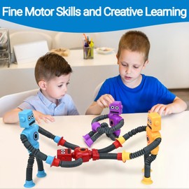 Robot Toys (4 Pack), Telescopic Suction Cup Robots Autism Pop Tubes Sensory Fidget Toy, Gifts for Kids Toddler Age 3-6 Year Old, Boy Girl Party Favors