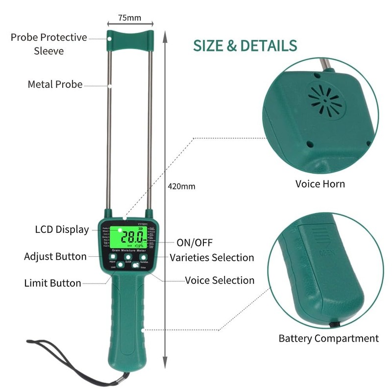 Portable Hay Tester, Hay Bale Tester with Probe for Sesame
