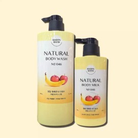 Happybath 해피바스 정말 촉촉한 바디세트 애플 앤 바나나향 (밀크400g+워시900g) 저자극 Happybath Super Moisturizing Body Set Apple and Banana Scent (Milk 400g + Wash 900g) Low Irritation