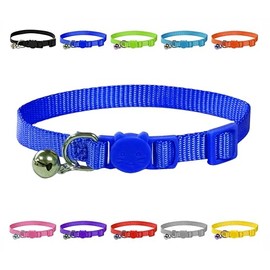 Vibrant Soft Nylon Kitten/Cat Collar with Bell and Safety Release Buckle (Blue)