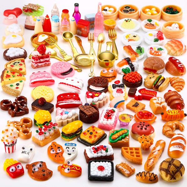 100 Miniature Beverage Toys Mixed Fake Food Dollhouse Kitchen Mini Resin Food for Adults Teens