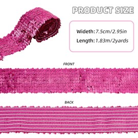 letsinstyle 2 Yards Stretch Flat Sequin Strip, Elastic Sequins Embroidered Trim, Rose Red Metallic Sequins Fabric Ribbon Strips for Crafts DIY Sewing Costume Dress