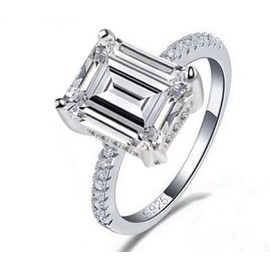 Cutedoumiao - Anillo de compromiso de 3 quilates con circonita cúbica y diamantes de imitación para mujer, joyería de boda de plata, Plateado, 27 (9 USA), 1