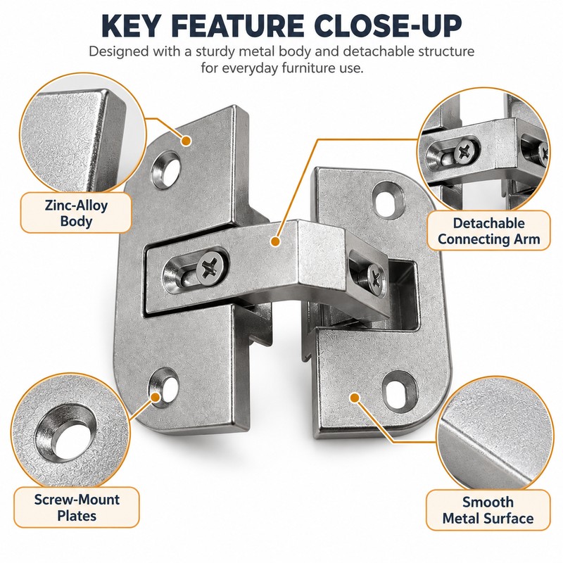 Zinc Alloy Furniture Hinge for Cabinet Doors – Detachable Flip