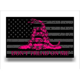 Pink American Flag Don't Tread On Me Gadsden 1776 Weathered Vinyl Sticker Decal (9"x16" Single)