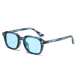 YAMEIZE Retro Square Sunglasses for Men - Women Vintage 90s Tinted Sunglasses Square Frame UV400 Protection (Blue Stripe Blue)