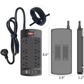 Nuetsa Surge Protection Power Strip 8 Widely Outlet Extender and 4 USB Ports 6FT Cord