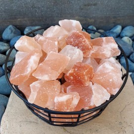 Unbranded 8 Pound Natural Himalayan Salt Chunks with Black Metal Basket