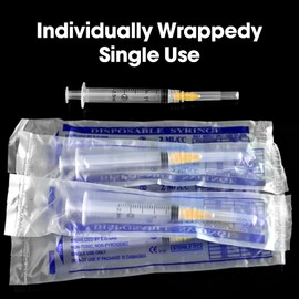 2.5ml Luer Lock Syringes with 25 1 Inch Cap for Liquids - Disposable Individually Wrapped, Pack of 100