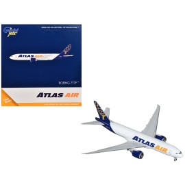 DCD Boeing 777-200LR Commercial Aircraft 'Atlas Air' (N703GT) 1/400 Diecast Model Airplane White Blue Tail GeminiJets Collection