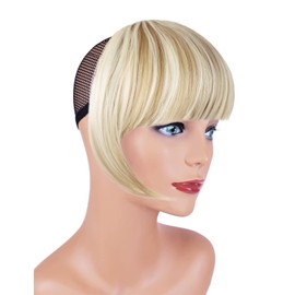 XRACEPHOL Blonde Bangs Clip in Thick Natural Full Front Neat Bangs Straight Fringe Bang with Temples One Piece Hairpiece (Blonde and Light Blonde Mixed)