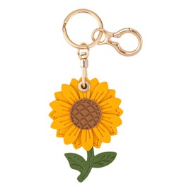 Gosknor Sunflower Keychain Compatible with AirTag, Cute Leather Keychain Leather Flower Keyring Sunflower Keychain Charm for Wallet Key Accessories