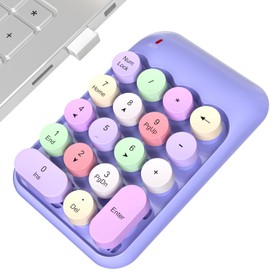 MOWUX Wireless Number Pads, Cute Colorful Numeric Keypad Numpad Portable 2.4 GHz Financial Accounting Number Keyboard Extensions, 18 Key Number Numpad for Laptop Desktop, PC (Purple)