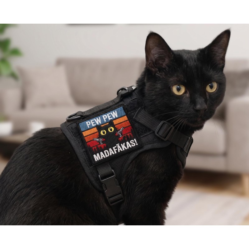 Retro Sunset Pew Pew MADAFAKAS Cat Tactical Embroidery Patch -