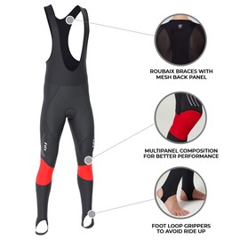 FDX Men’s Cycling Bib Tights – Padded, Breathable, Italian Roubaix Fabric, Quick Dry Thermal Bike Bib Pants – Thermodream Winter Biking Trouser, Bicycle Riding Leggings(Red -XL)