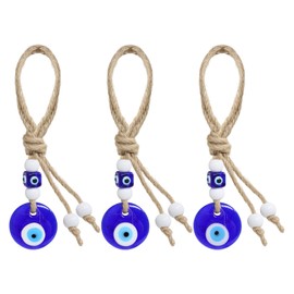 Honbay 3PCS 3.5cm/1.38inch Turkish Blue Evil Eye Glass Pendant Hanging Ornament with Ropes Good Luck Greek Amulet for Keychain Necklace Home Craft Car Charm Decoration Accessories Wedding Party Favors